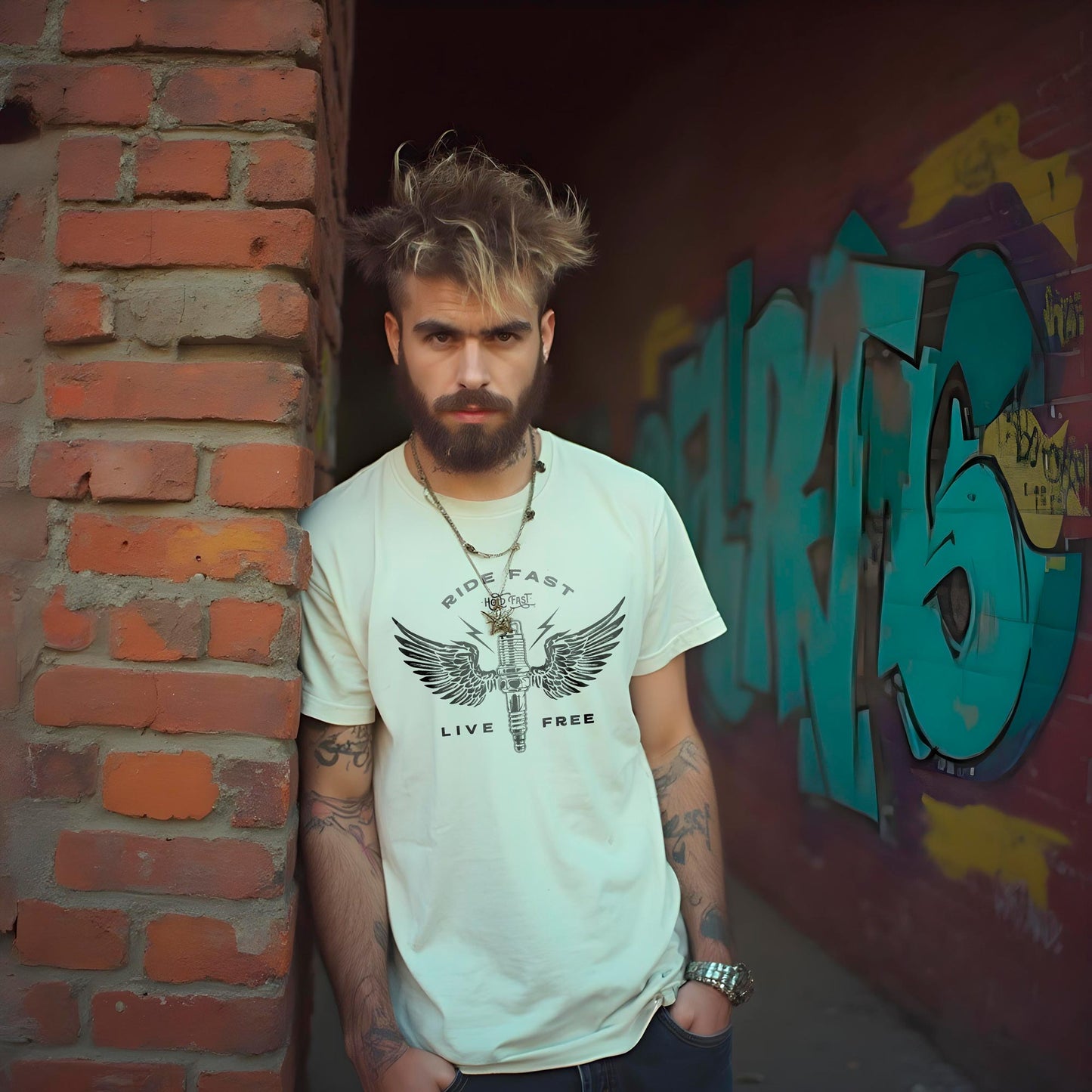 PLAYERA MANGA CORTA "RIDE FAST LIVE FREE" HOMBRE