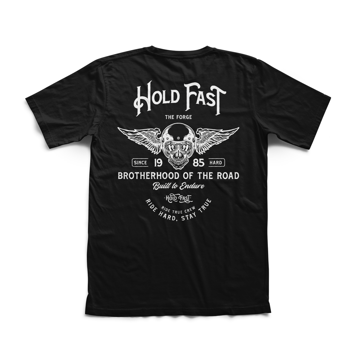 Playera The Forge hombre algodón negro diseño Hold Fast